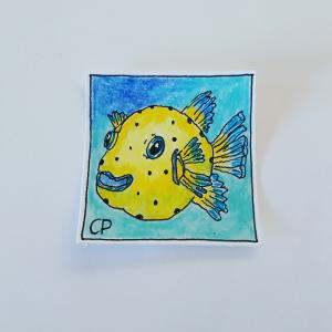 The swollen yellow blowfish   
