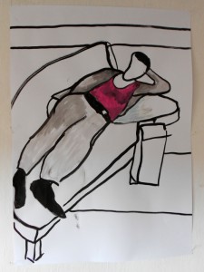 lazy woman, China Tusche 85 x 60 cm 