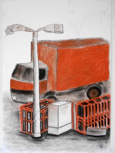 orange truck, Pastell 85 x 60 cm